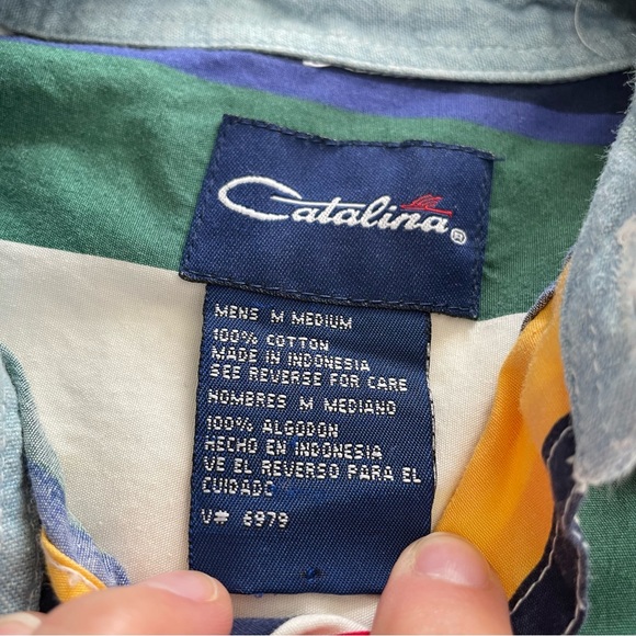 Vintage 90s Catalina Striped Button Up Shirt Medium - Picture 6 of 9